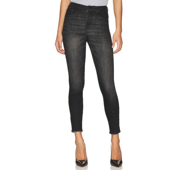 Good American Black Cashmere High Waisted Washed Distressed Skinny Jeans 10/30 - Picture 1 of 12
